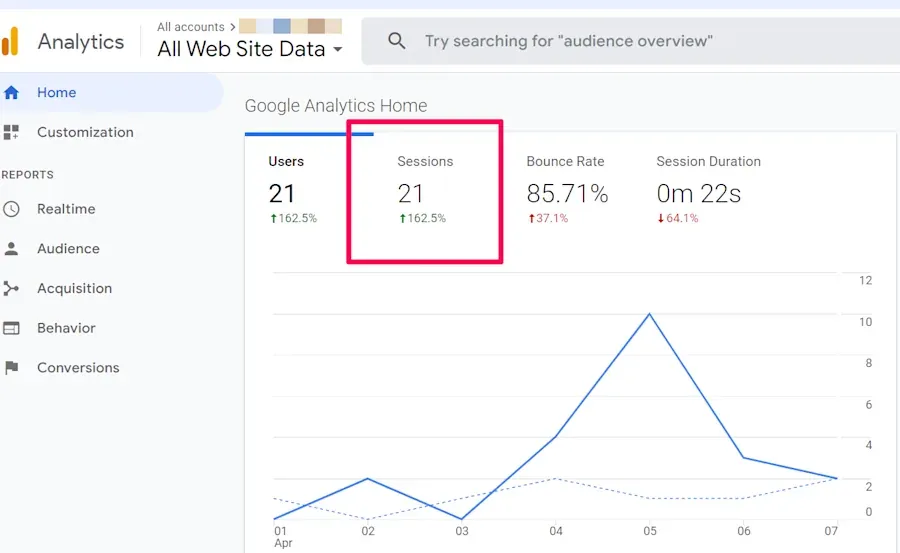 Website traffic analytics sessions