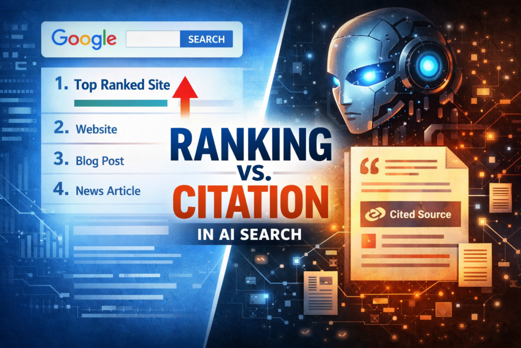 Forskjellen mellom ranking og citation i AI-søk